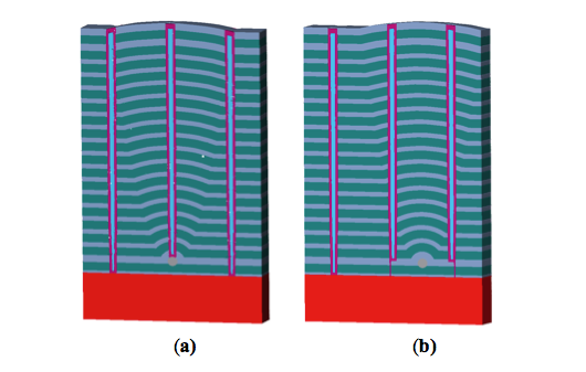 (a) Defect blocks one channel from etching to completion. (b) Defect causes underetch of two