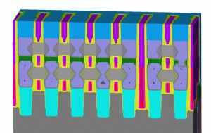 (animated gif) Structure rotation and cross section change done by SEMulator3D to look for short within the 3D structure.