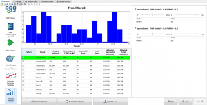 The PWO interface in SEMulator3D reporting (i) the distribution of each metrology step, (ii) the respective and overall in specification
