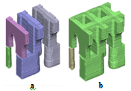 Electrical net view for V1 TiN etch ratio of (a) 0.01 (4 nets) and (b) 0.10 (2 nets).