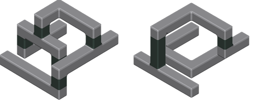 Figure 2:  Simulated 3D Models of the two different metal line connection designs