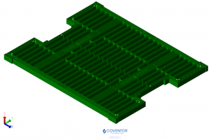 Figure 1:  Lateral accelerometer and flexible stop frame design from NXP modeled in MEMS+